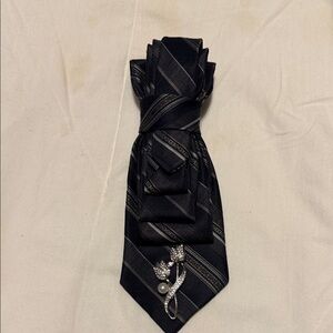 Elegant Black Striped Tie with Silver Accents
